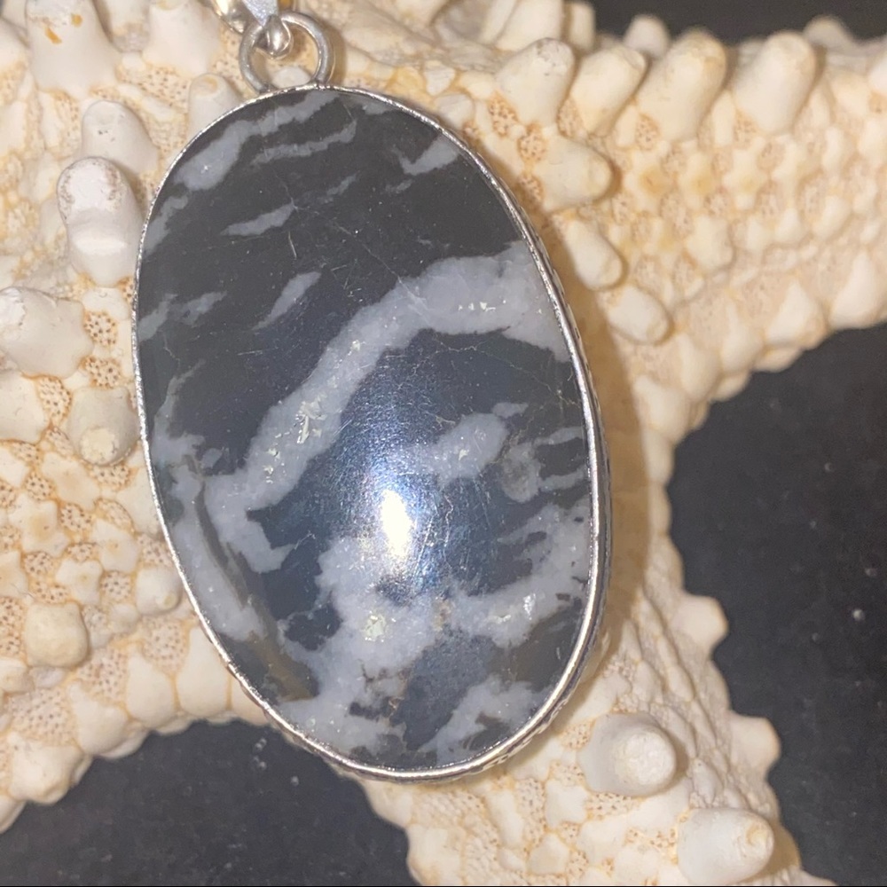 White Buffalo gemstone Pendant in silver setting.  Handcrafted.